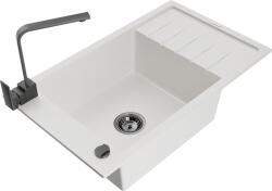 Mexen Elias, gránit mosogató gránit 795x480x200 mm, 1 kamrás, fehér fekete szifonnal és fekete Rita mosogató csapteleppel, 6511-20-670300-70 (6511-20-670300-70)