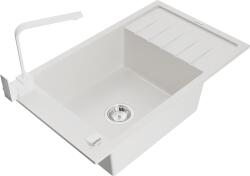 Mexen Elias, gránit mosogató gránit 795x480x200 mm, 1 kamrás, fehér króm szifonnal és fehér Rita mosogató csaptelep, 6511-20-670300-20 (6511-20-670300-20)