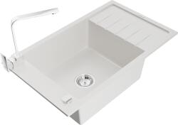 Mexen Elias, gránit mosogató gránit 795x480x200 mm, 1 kamrás, fehér króm szifonnal és króm mosogató csaptelep Rita, 6511-20-670300-00 (6511-20-670300-00)