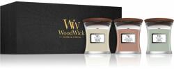 WoodWick Fireside & White Teak & Stone Wash Suede ajándékszett fa kanócca