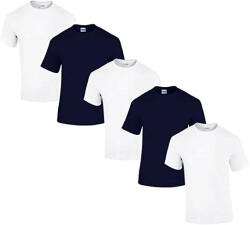 Gildan 5 db-os csomagban Gildan kereknyakú pamut póló, fehér-sötétkék-S (GI5000wh-nv-S)