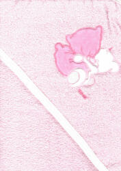 Trimex kapucnis, frottír fürdőlepedő 100*110 cm - rózsaszín ölelő maci - babyshopkaposvar