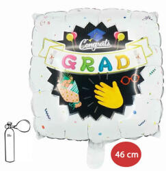 Mezőfi Team Kft Fólia lufi, párna, fehér, GRAD ballagásra, 46 cm