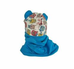 KidsDecor - Set caciula cu protectie gat Blue Animals pentru copii 18-36 luni, din bumbac (CPGB1836BANIM)
