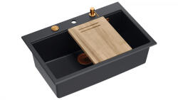 Quadron Chiuveta Granit Workstations MARK Quadron cu dozator+tocator lemn+capac scurgere culoare negru cupru (5904310995078)