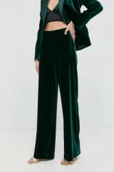 Luisa Spagnoli pantaloni din amestec de mătase Omologo femei, culoarea verde, drept, high waist 9BYY-SPD12K_96X