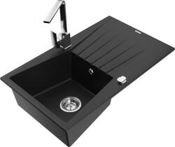 Mexen Cesar, gránit mosogató 775x470x190 mm, 1 kamrás, fekete króm szifonnal és króm Rita mosogató csaptelep, 6514-77-670300-00 (6514-77-670300-00)