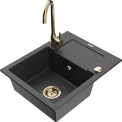 Mexen Enzo, gránit mosogató 576x465x174 mm, 1 kamrás, Telma arany csaptelep, fekete foltos, 6506-76-670200-50 (6506-76-670200-50)