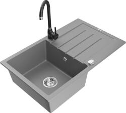 Mexen Bruno, 1 kamrás gránit mosogató lefolyóval 795x495x200 mm fekete konyhai csaptelep Telma, szürke, 6513-71-670200-70 (6513-71-670200-70)