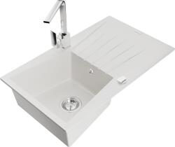 Mexen Cesar, gránit mosogató 775x470x190 mm, 1 kamrás, fehér króm szifonnal és króm mosogató csaptelep Rita, 6514-20-670300-00 (6514-20-670300-00)
