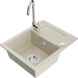 Mexen Enzo, gránit mosogató 576x465x174 mm, 1 kamrás, Telma króm csaptelep, bézs, 6506-69-670200-00 (6506-69-670200-00)