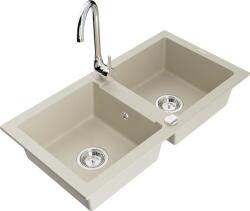 Mexen Mario, 2 kamrás gránit mosogató 820x436x161 mm és Telma króm mosogató csaptelep, bézs, 6504-69-670200-00 (6504-69-670200-00)