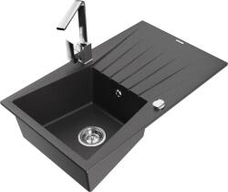Mexen Cesar, gránit mosogató 775x470x190 mm, 1 kamrás, fekete pettyes króm szifonnal és króm Rita mosogató csaptelep, 6514-76-670300-00 (6514-76-670300-00)