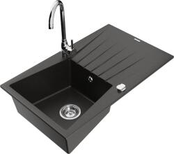Mexen Cesar, gránit mosogató 775x470x190 mm, 1 kamrás, fekete-arany metál króm szifonnal és króm Telma mosogató csaptelep, 6514-75-670200-00 (6514-75-670200-00)