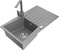 Mexen Cesar, gránit mosogató 775x470x190 mm, 1 kamrás, szürke króm szifonnal és szürke Rita mosogató csaptelep, 6514-71-670300-70-B (6514-71-670300-71)