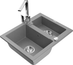 Mexen Carlos, 1, 5 kamrás gránit mosogató lefolyóval 582x475x177 mm és Rita króm konyhai csaptelep, szürke, 6518-71-670300-00 (6518-71-670300-00)