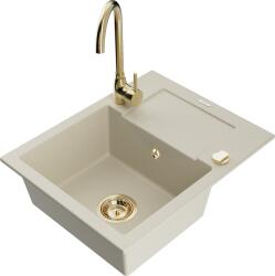 Mexen Enzo, gránit mosogató 576x465x174 mm, 1 kamrás, Telma arany csaptelep, bézs, 6506-69-670200-50 (6506-69-670200-50)