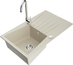 Mexen Cesar, gránit mosogató 775x470x190 mm, 1 kamrás, bézs króm szifonnal és króm Telma mosogató csaptelep, 6514-69-670200-00 (6514-69-670200-00)