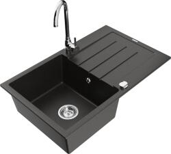 Mexen Bruno, 1 kamrás gránit mosogató lefolyóval 795x495x200 mm Telma króm konyhai csapteleppel, fekete - arany metál, 6513-75-670200-00 (6513-75-670200-00)