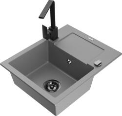 Mexen Enzo, gránit mosogató 576x465x174 mm, 1 kamrás és fekete Rita csaptelep, szürke, 6506-71-670300-70-B (6506-71-670300-70-B)