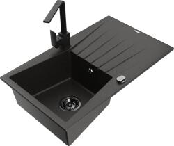 Mexen Cesar, gránit mosogató 775x470x190 mm, 1 kamrás, fekete-arany metál fekete szifonnal és fekete Rita mosogató csapteleppel, 6514-75-670300-70-B (6514-75-670300-70-B)