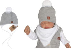 Z&Z Strat dublu pălărie tricotată pentru legare cu pompoane, gri