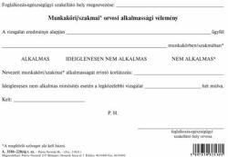 Pátria Nyomtatvány Munkaköri / szakmai orvosi alkalmassági vélemény szabadlap A/5 fekvő (a.3510-220/uj)