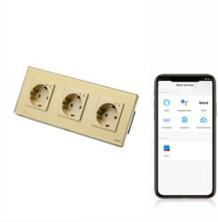 Tosyco Priza schuko smart WIFI tripla cu rama din sticla Tosyco compatibila cu Tuya, Google Home, Amazon Alexa (TOS-C3SKWIFI-G)