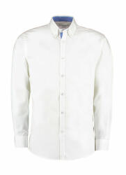 Kustom Kit Férfi hosszú ujjú Ing Kustom Kit Tailored Fit Premium Contrast Oxford Shirt L, Fehér/Középkék