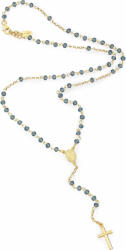 Amen Rozariu original aurit cu cristale albastre RosaryCROGBL4