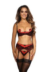 Axami Set V-9881 Bra, Garter Belt & String Black-Red L