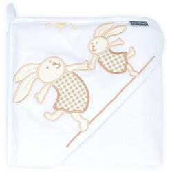 MT MTT Fürdőlepedő kapucnival - Fehér - boldog nyuszik hímzéssel