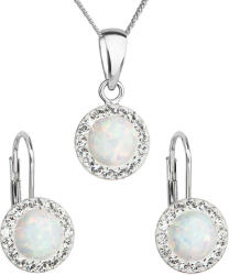 Evolution Group Set de bijuterii strălucitoare cu cristale Preciosa 39160.1 & white opal (cercei, lanț, pandantiv)