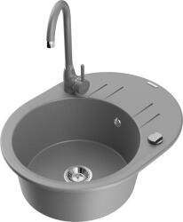 Mexen Kevin, gránit mosogató 586x458x190 mm, 1 kamrás és szürke matt Telma csaptelep, szürke, 6517-71-670200-71 (6517-71-670200-71)