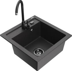 Mexen Vito, 1 kamrás gránit mosogató 520x490x210 mm, fekete matt Telma csaptelep, fekete, 6503-76-670200-70-B (6503-76-670200-70-B)
