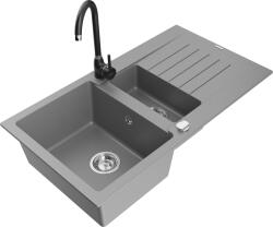 Mexen Matias, gránit mosogató 900x505x200 mm, 1, 5 kamrás és fekete Telma csaptelep, szürke, 6502-71-670200-70 (6502-71-670200-70)
