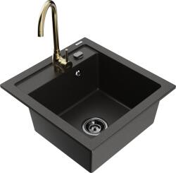 Mexen Vito, 1 kamrás gránit mosogató 520x490x210 mm, Telma arany csaptelep, fekete-arany metál, 6503-75-670200-50-B (6503-75-670200-50-B)