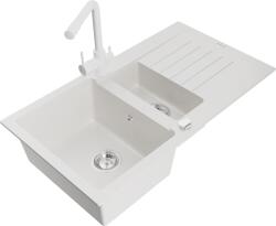 Mexen Matias, gránit mosogató 900x505x200 mm, 1, 5 kamrás és fehér Duero csaptelep, fehér, 6502-20-671600-20 (6502-20-671600-20)