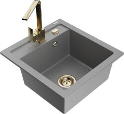 Mexen Vito, 1 kamrás gránit mosogató 520x490x210 mm, Rita arany csaptelep, szürke, 6503-71-670300-50 (6503-71-670300-50)