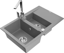 Mexen Gaspar, gránit mosogató 737x475x177 mm, 1, 5 kamrás és Rita króm csaptelep, szürke, 6507-71-670300-00 (6507-71-670300-00)