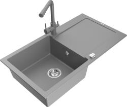 Mexen Leo, gránit mosogató 900x500x190 mm, 1 kamrás és szürke csaptelep Duero, szürke, 6501-71-671600-71 (6501-71-671600-71)