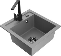 Mexen Vito, 1 kamrás gránit mosogató 520x490x210 mm, fekete Rita csaptelep, szürke, 6503-71-670300-70-B (6503-71-670300-70-B)