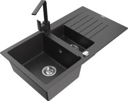 Mexen Matias, gránit mosogató 900x505x200 mm, 1, 5 kamrás és fekete foltos csaptelep Rita, fekete foltos, 6502-76-670300-76 (6502-76-670300-76)