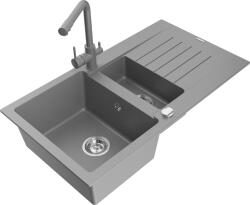Mexen Matias, gránit mosogató 900x505x200 mm, 1, 5 kamrás és Duero szürke csaptelep, szürke, 6502-71-671600-71 (6502-71-671600-71)