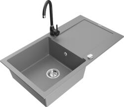 Mexen Leo, gránit mosogató 900x500x190 mm, 1 kamrás és fekete Telma csaptelep, szürke, 6501-71-670200-70 (6501-71-670200-70)