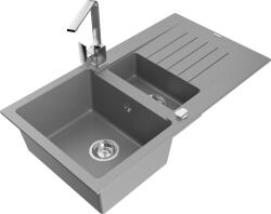 Mexen Matias, gránit mosogató 900x505x200 mm, 1, 5 kamrás és Rita króm csaptelep, szürke, 6502-71-670300-00 (6502-71-670300-00)
