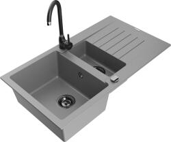 Mexen Matias, gránit mosogató 900x505x200 mm, 1, 5 kamrás és fekete Telma csaptelep, szürke, 6502-71-670200-70-B (6502-71-670200-70-B)