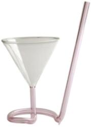 Edman Pahar creativ de sticla Edman Martini, cu pai incorporat, sticla termorezistenta, 190ml, Roz