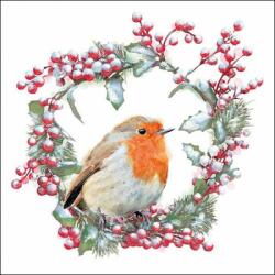 Ambiente Karácsonyi koszorú - madaras szalvéta - Robin in Wreath (VR-33315535)