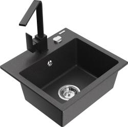 Mexen Milo, 1 kamrás gránit mosogató 435x410x171 mm és fekete csaptelep Rita, fekete foltos, 6505-76-670300-70 (6505-76-670300-70)